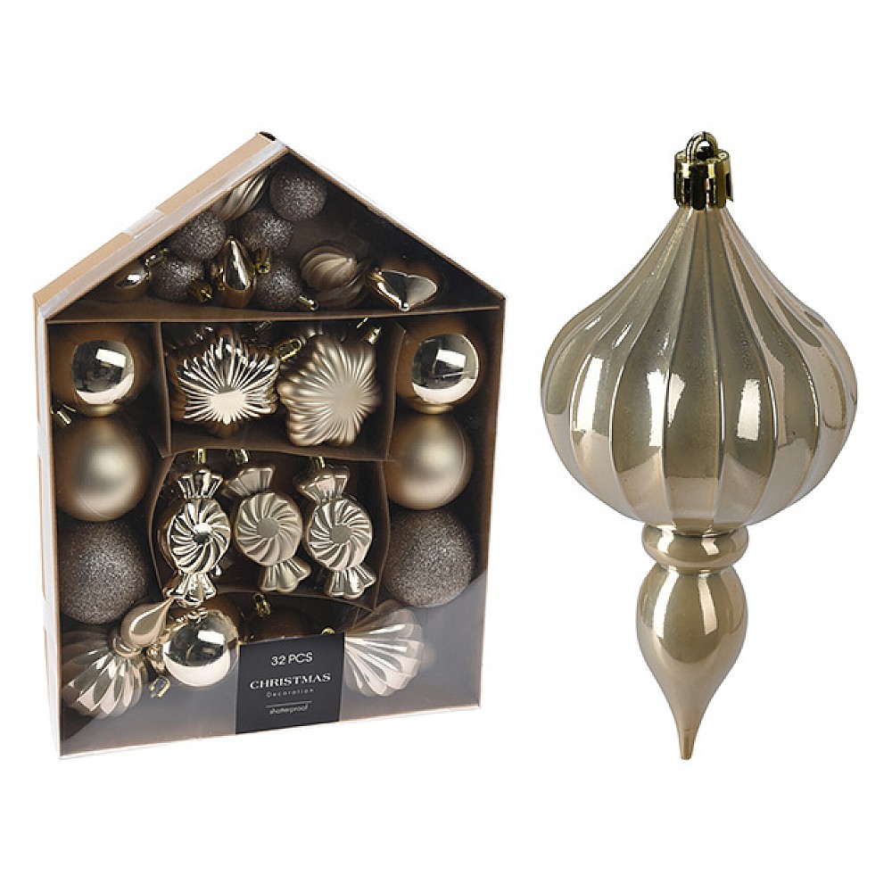 Set decoratiuni pentru brad de Craciun 32buc, aurii