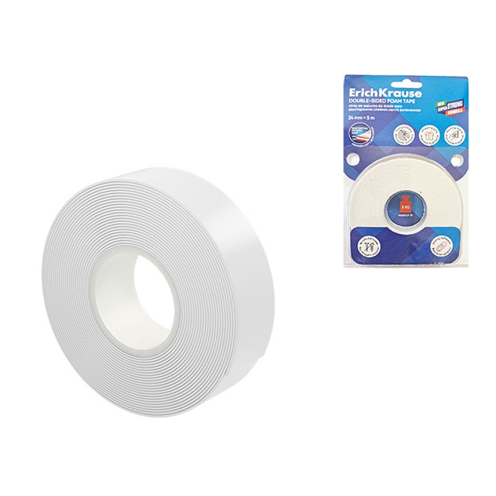 Banda dublu adeziva spumata 5mX24mmX1mm ErichKrause, blister, alb