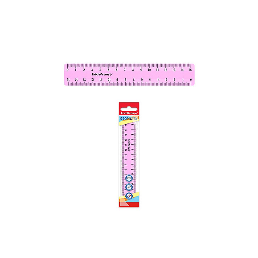 Rigla 15 cm ErichKrause Pastel, roz, plastic