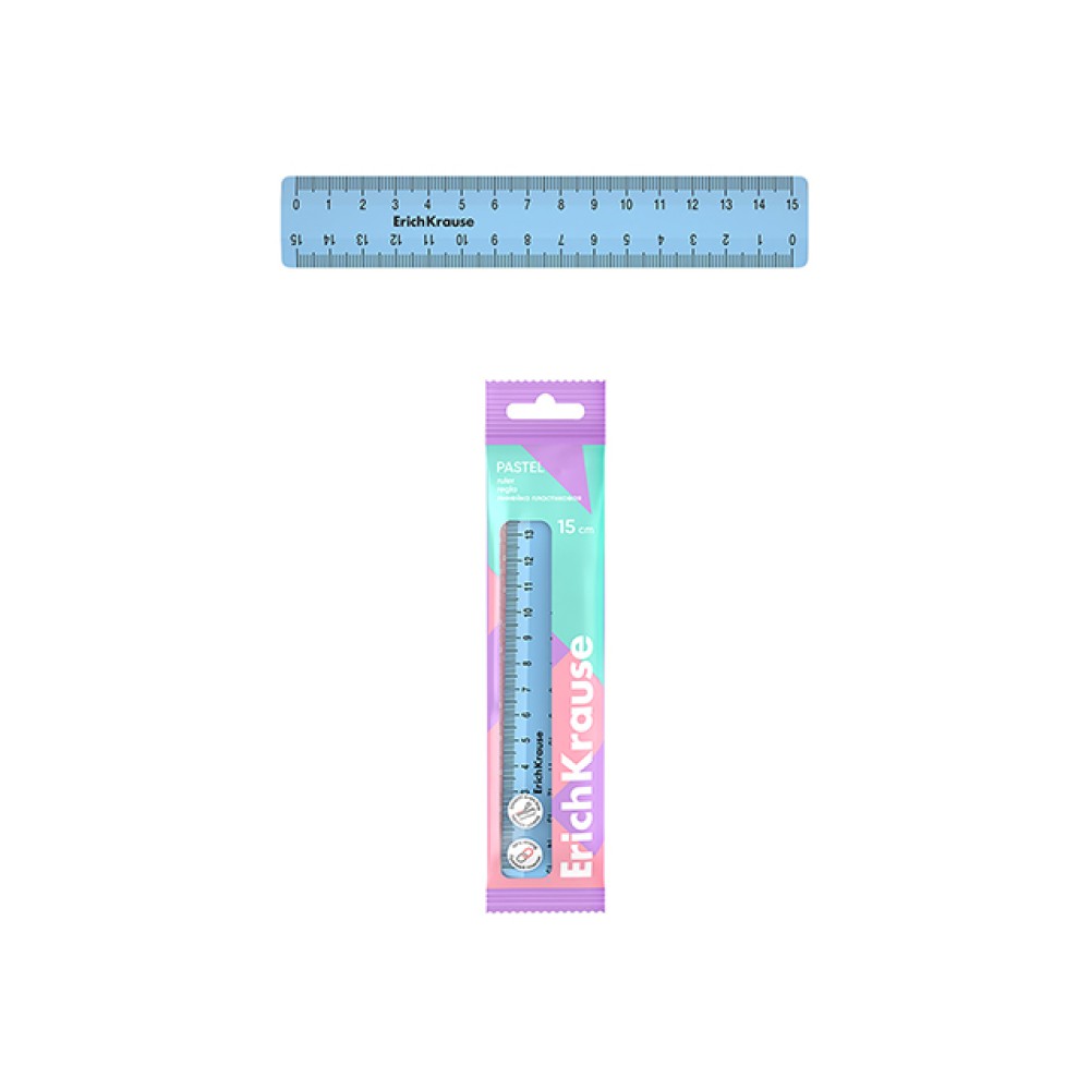 Линейка 15 см ErichKrause Pastel, ментоловая, пластик