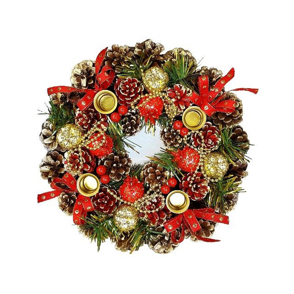 Sfesnic cu conuri naturale pentru 4 lumanari D27cm