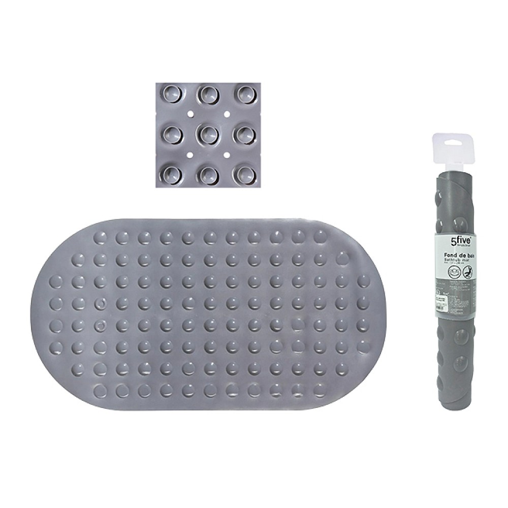 Covoras antiderapant pentru cada de baie oval 68X37cm Five, gri, PVC