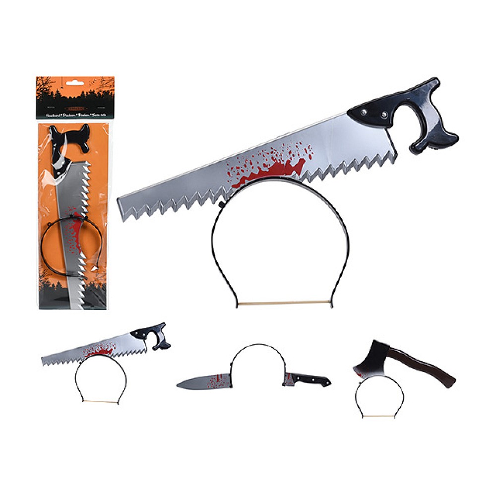 Cerc pe cap Halloween Ferestrau, Topor, Cutit 30X12cm