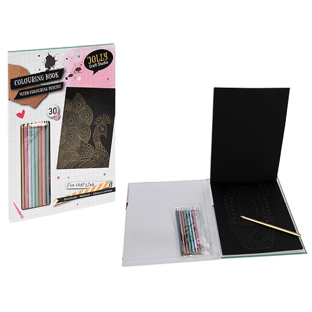 Carte de colorat 30 pagini negru + 8 creioane