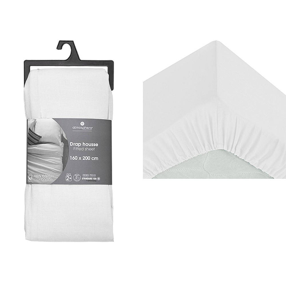 Cearsaf cu banda elastica 160X200X30 cm, 100% bumbac, alb