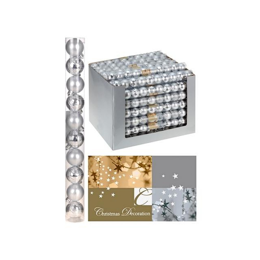 Set globuri pentru brad 10X40mm, arginii, in tub