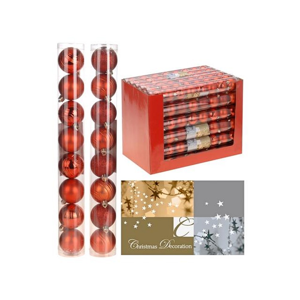 Set globuri pentru brad 8X50mm, rosii, in tub