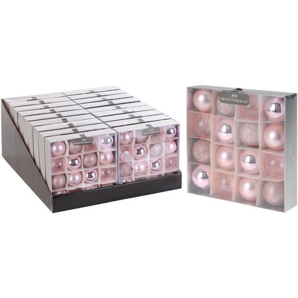 Set globuri pentru brad 16X40mm, roz in cutie