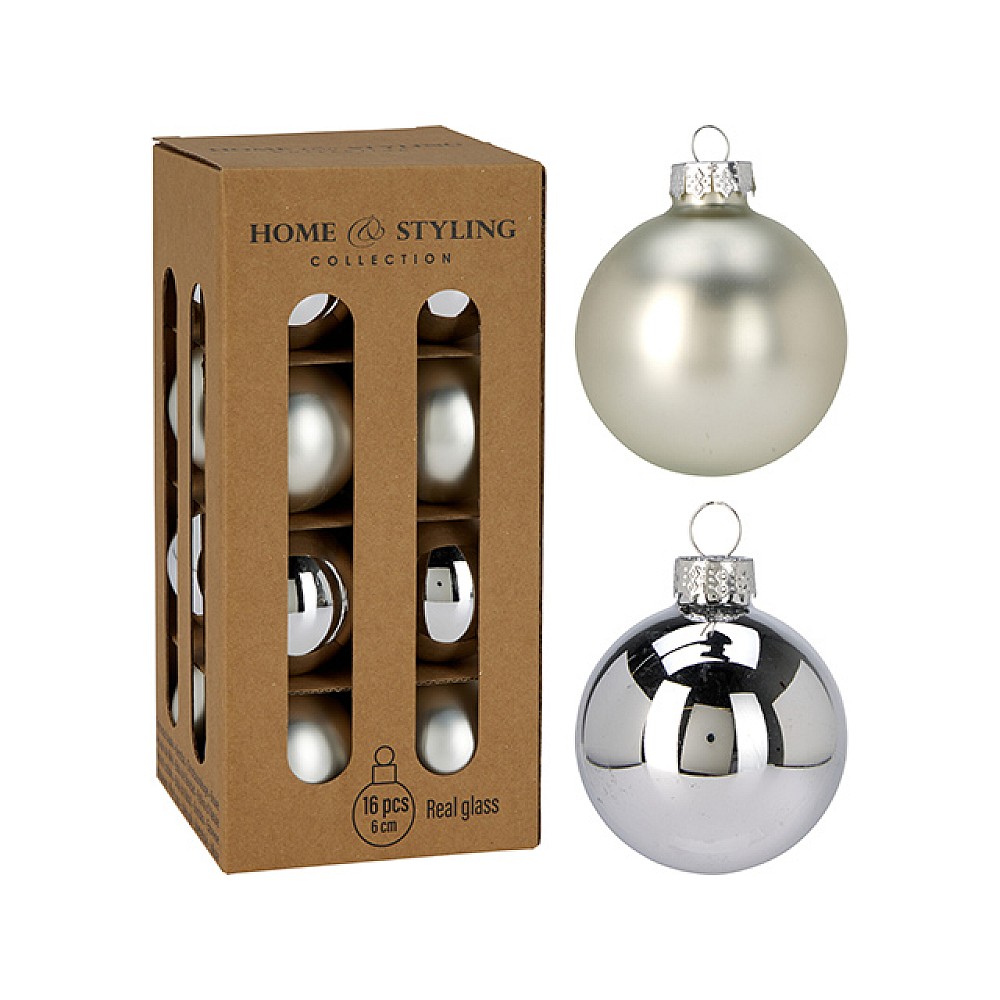 Set globuri 16X60 mm in cutie, argintii