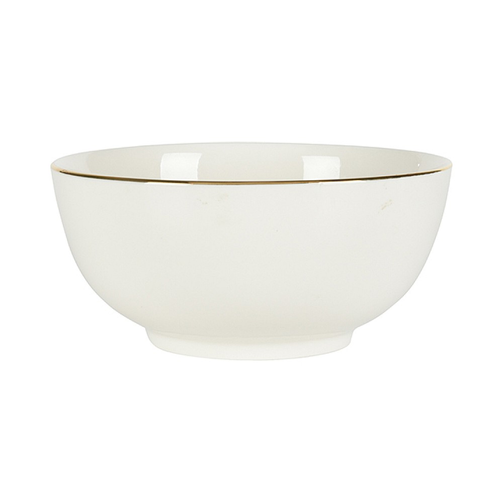 Salatieră din ceramică 19cm, cu bordură aurie, albă