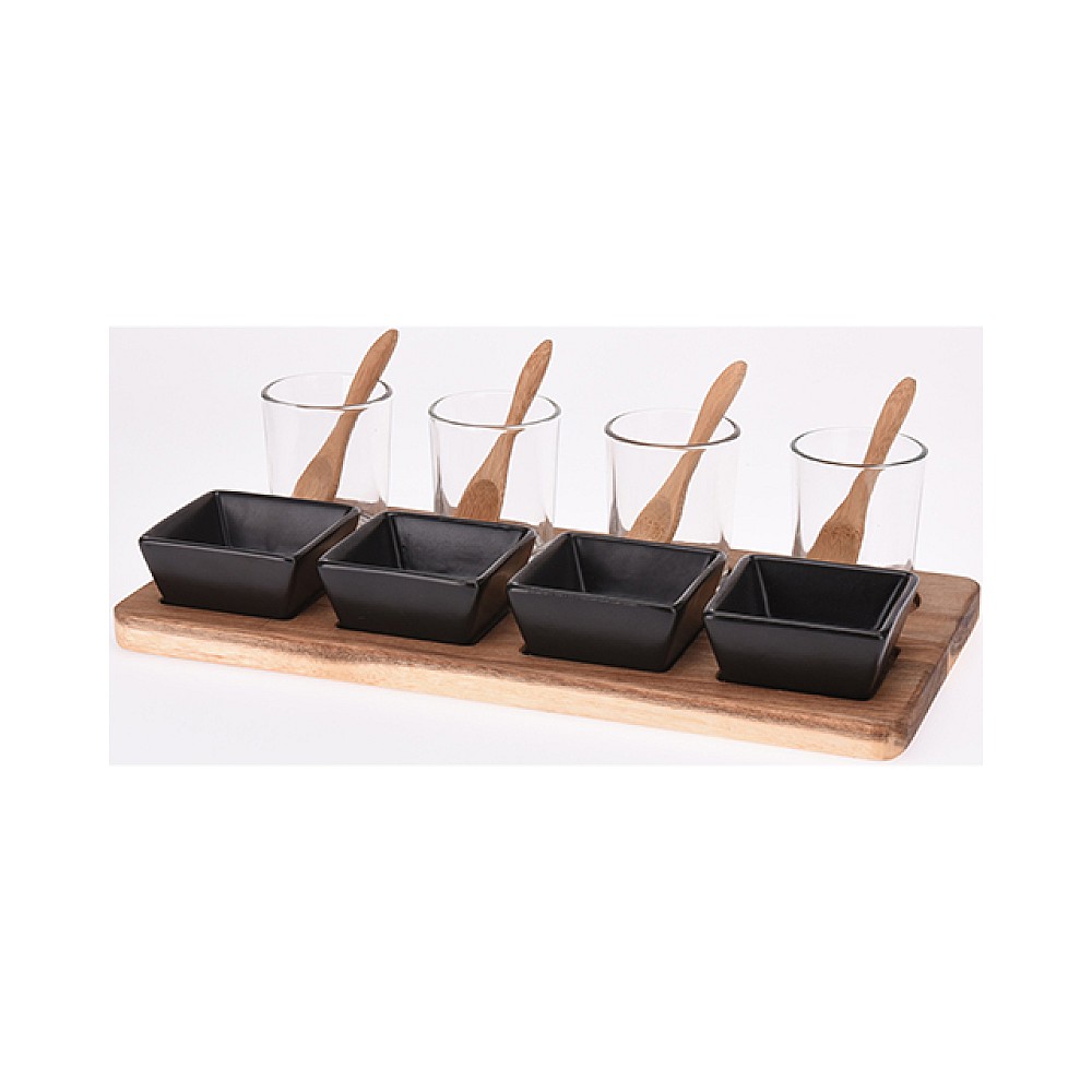 Set pentru aperitiv EH 13 unitati, suport din lemn 28.5X15cm