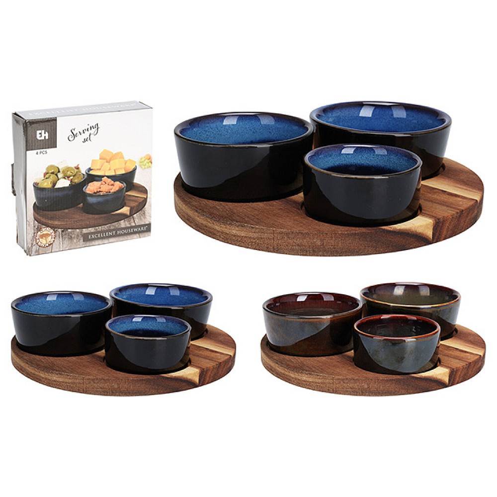 Set pentru aperitiv EH 4unitati, suport din lemn D20cm