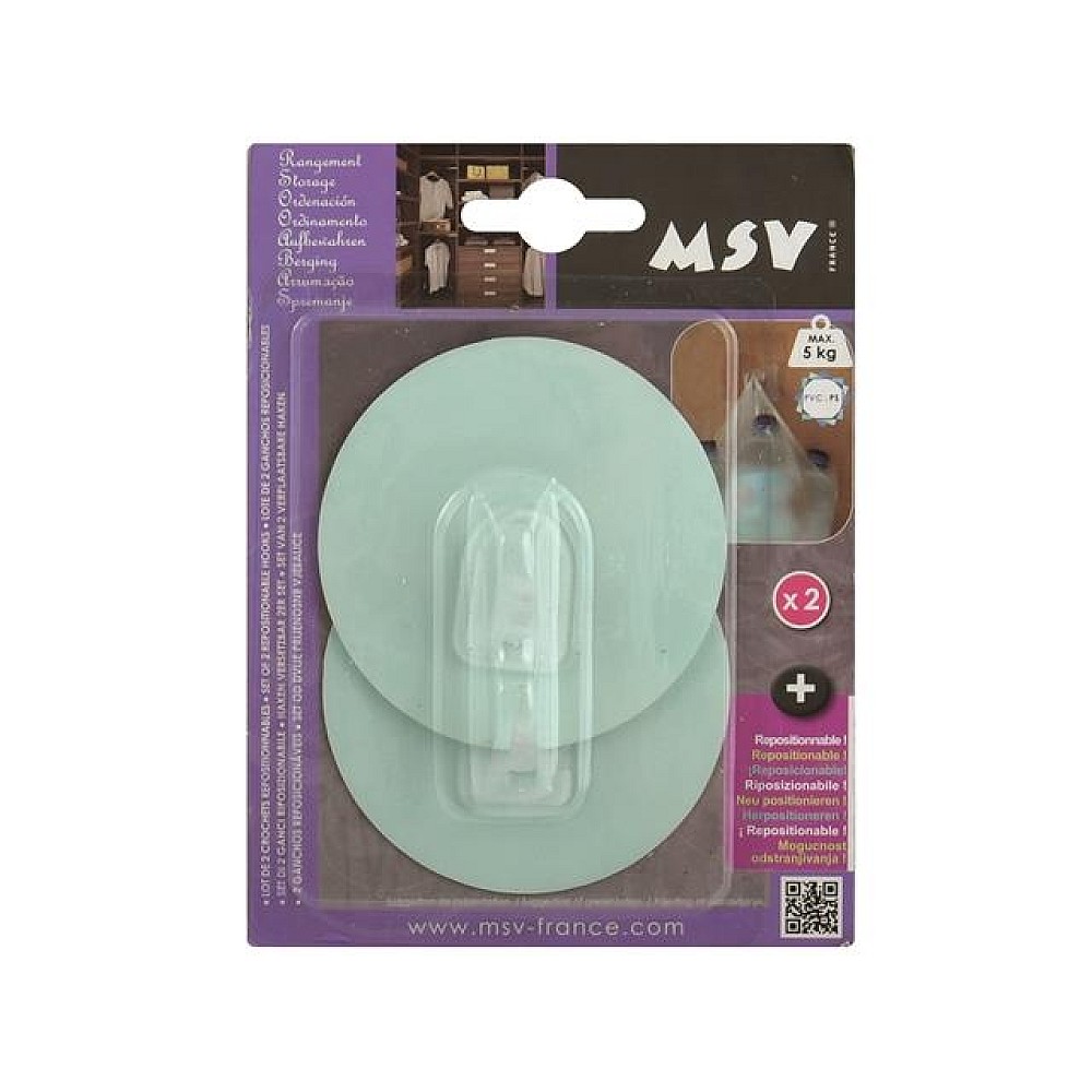 Cârlige autoadezive MSV, 2buc rotunde, 8cm, verde, din plastic