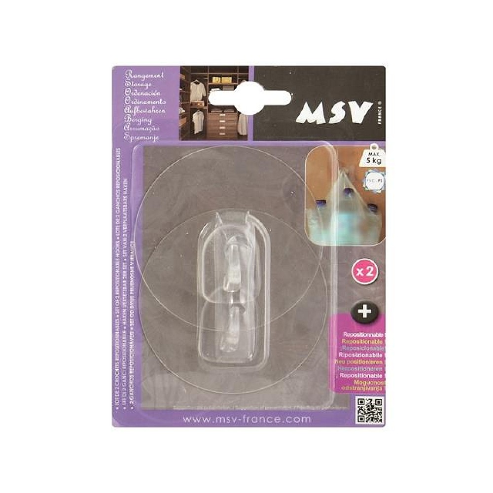 Cârlige autoadezive MSV, 2buc, rotunde, 8cm, transparente, din plastic