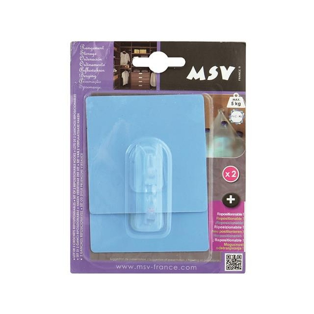 Cârlige autoadezive MSV, 2buc, pâtrate, 8X8cm albastre, din plastic