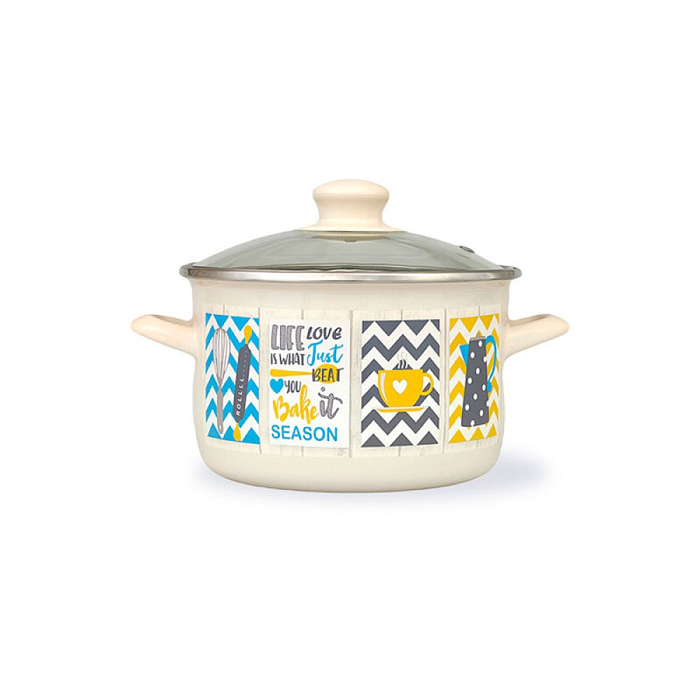 Cratita emailata Country 18cm, 3l, capac din sticla