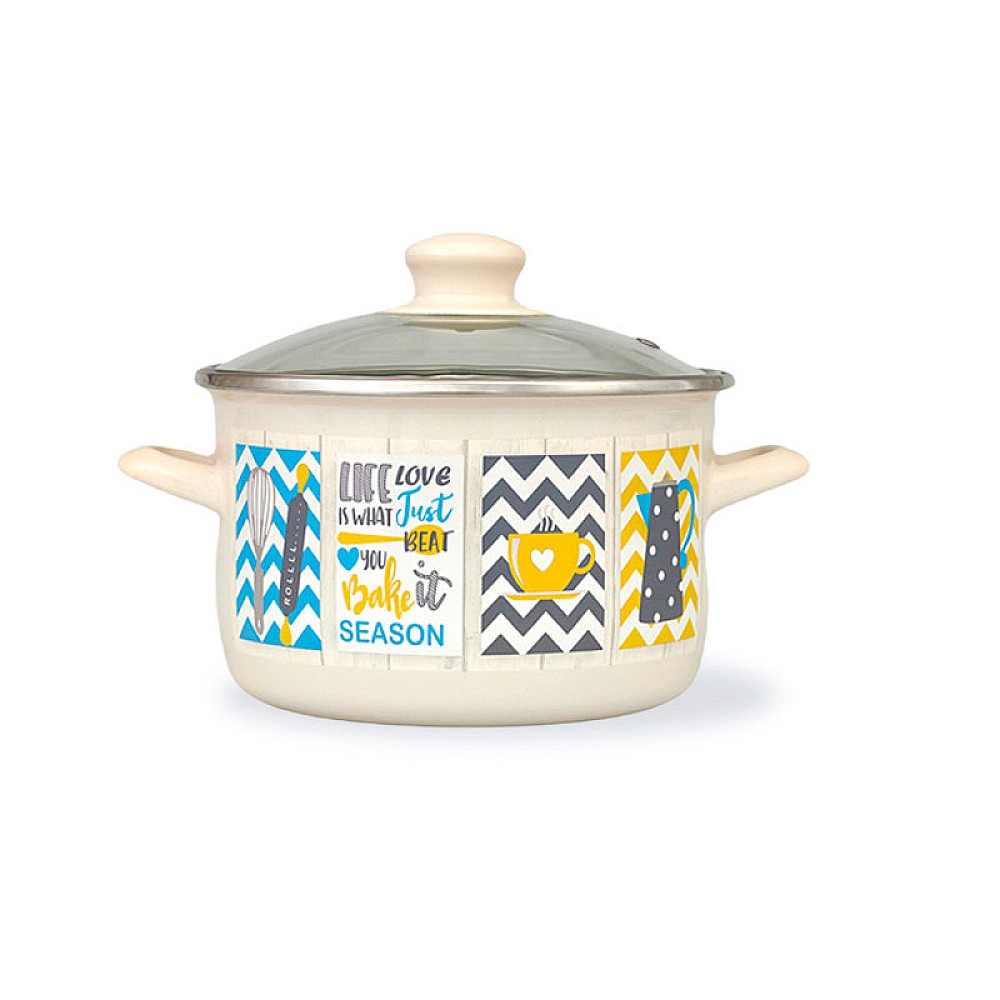 Cratita emailata Country 22cm, 5l, capac din sticla