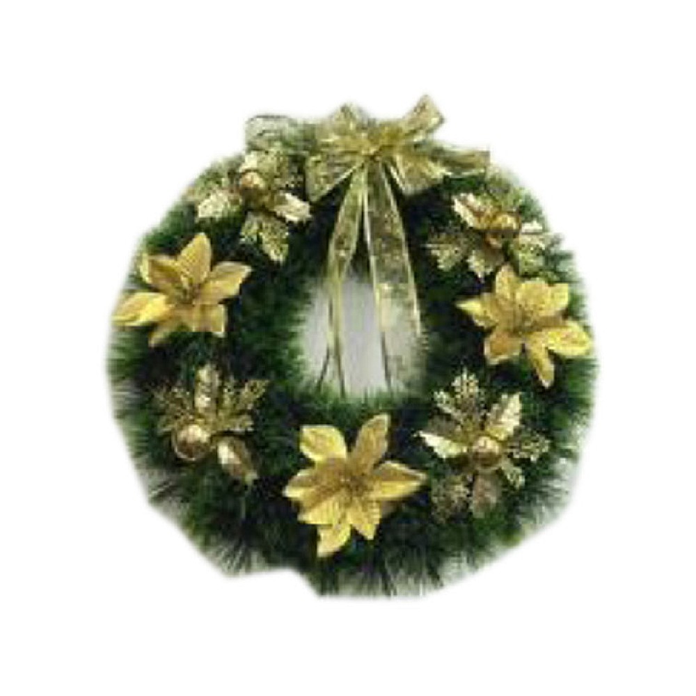 Coroana decorativa de Craciun D50cm, cu banda aurie