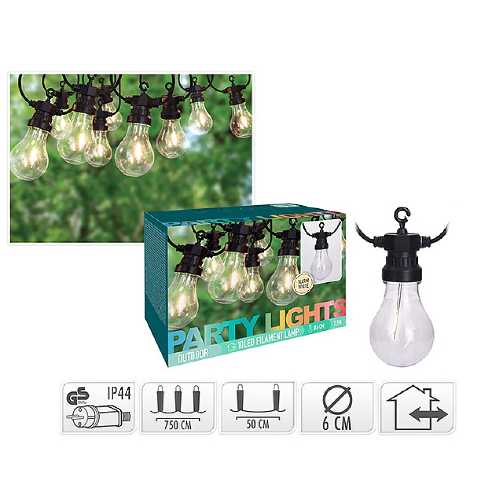 Ghirlanda luminoasa 10LED palpaitoare alb-cald, 7.5m, A60, D6cm