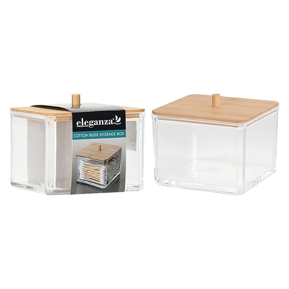 Organizator pentru betisoare de urechi Eleganza 9X9X8cm, capac din bambus