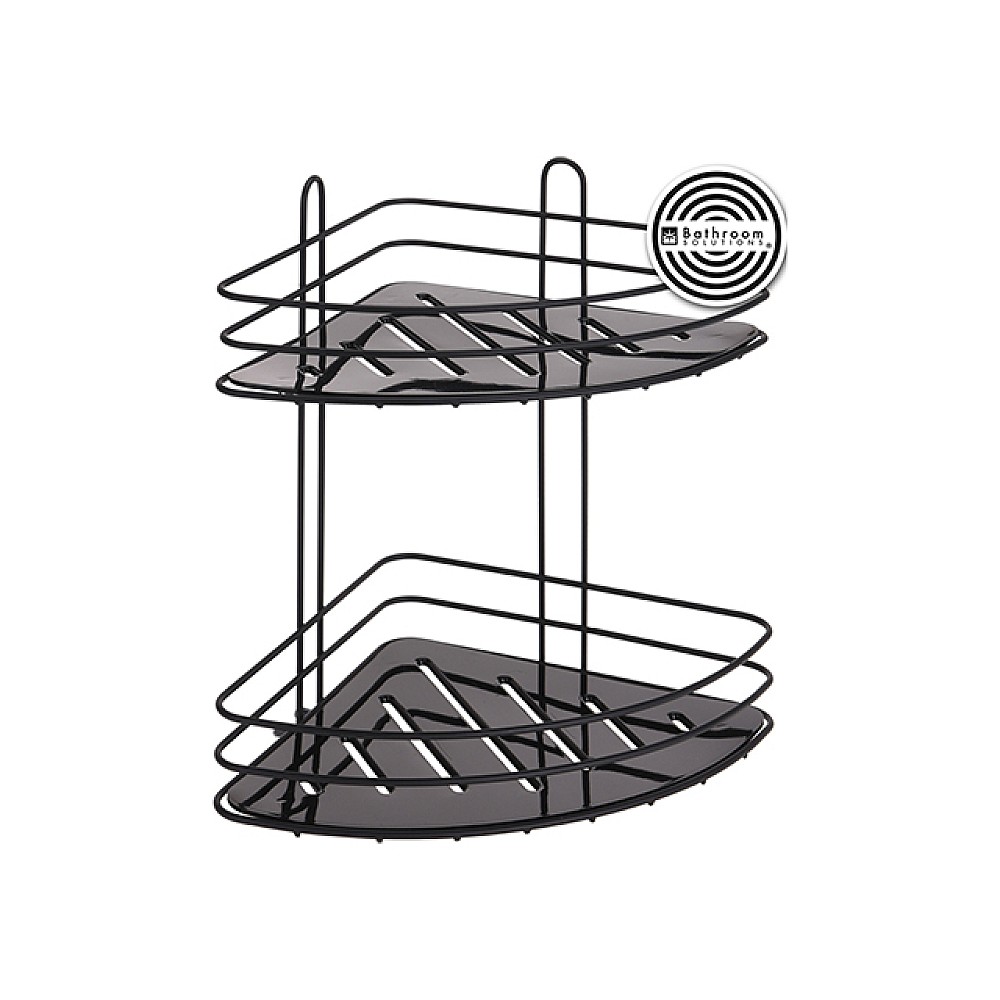 Raft de colt cu 2 nivele pe ventuze Bathroom 20X20X23cm, negru, metal