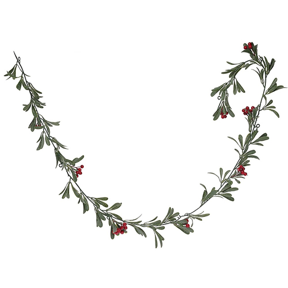 Ramura decorativa cu fructe de padure rosii si frunze, 180 cm