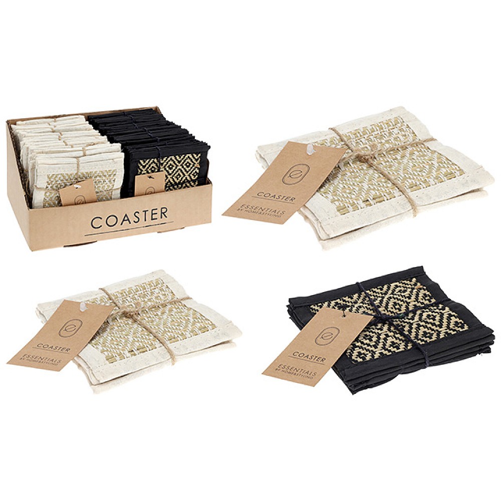 Set suport pentru cani 4 buc10x10cm H&S, din willow/rattan cu margine textila