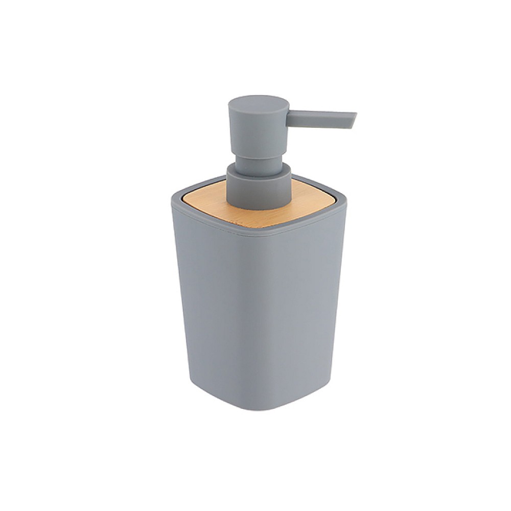 Dozator pentru săpun Tendance Rubber 380ml, capac bambus, gri, din plastic