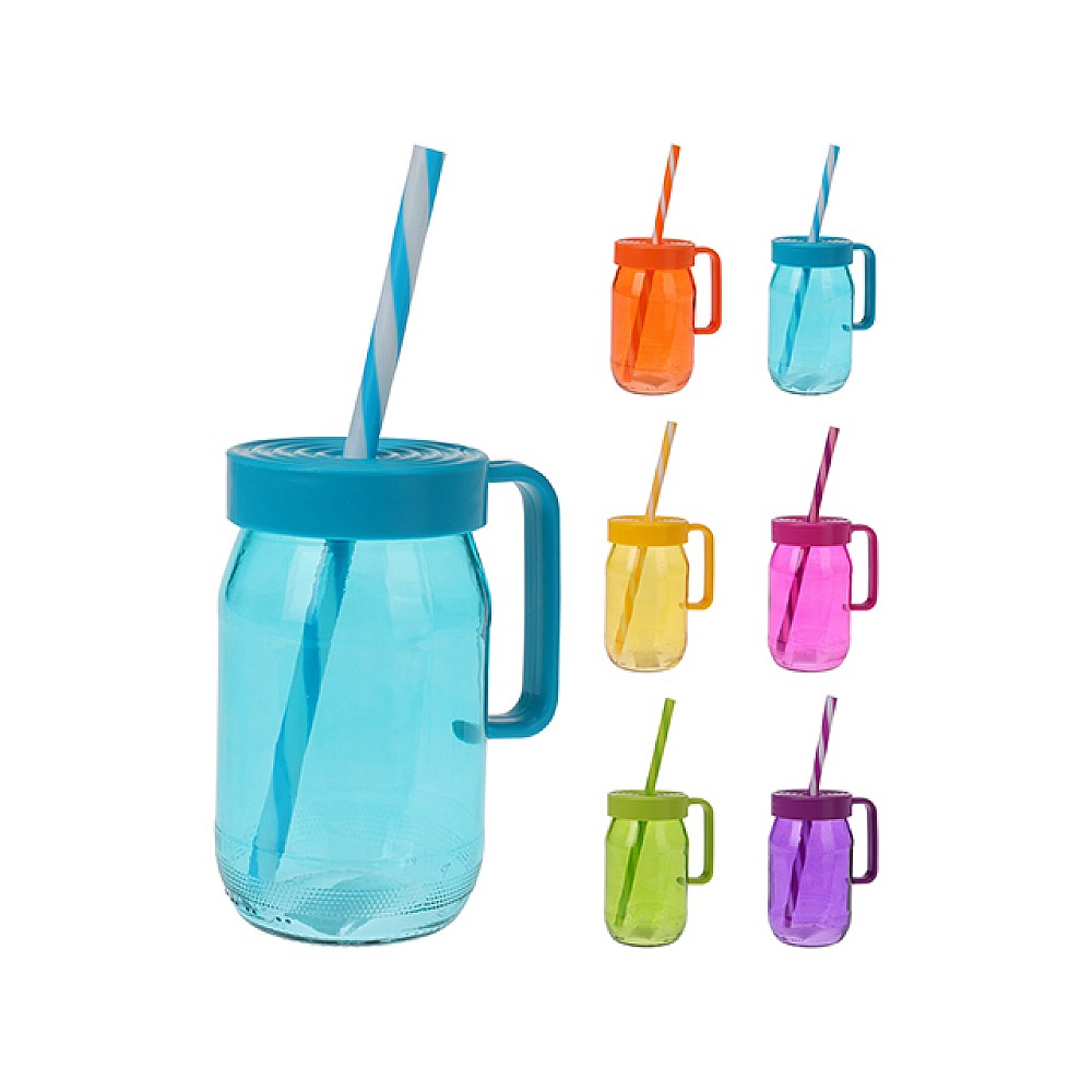 Borcan pentru bauturi 0.37l EH cu pai, culoare neon