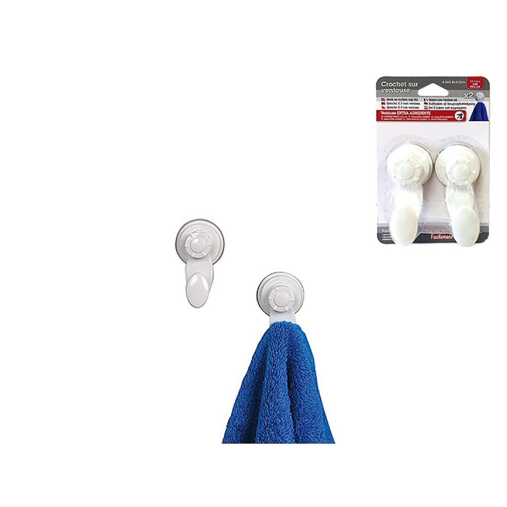 Cuiere pe ventuze Tendance 2buc, 4.5X4.2X8.8cm, albe, din plastic