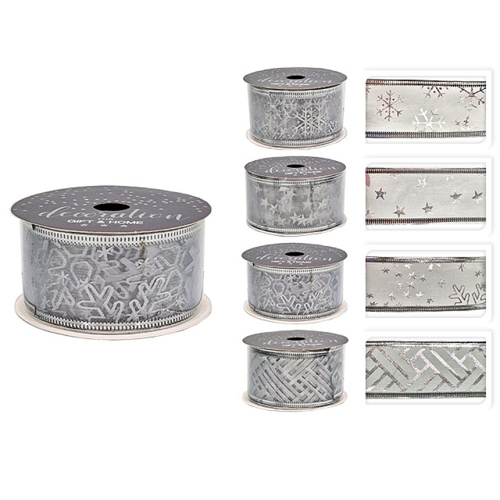 Panglica decorativa 3.8cmX2.7m, argintie/alba
