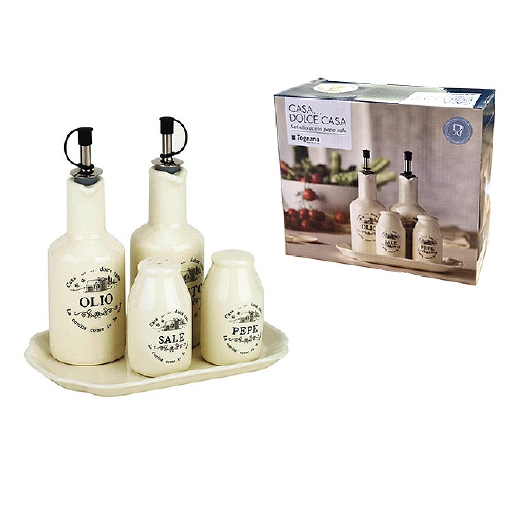 Set pentru mirodenii Tognana Dolce Casa 4piese ulei/otet/sare/piper, ceramic