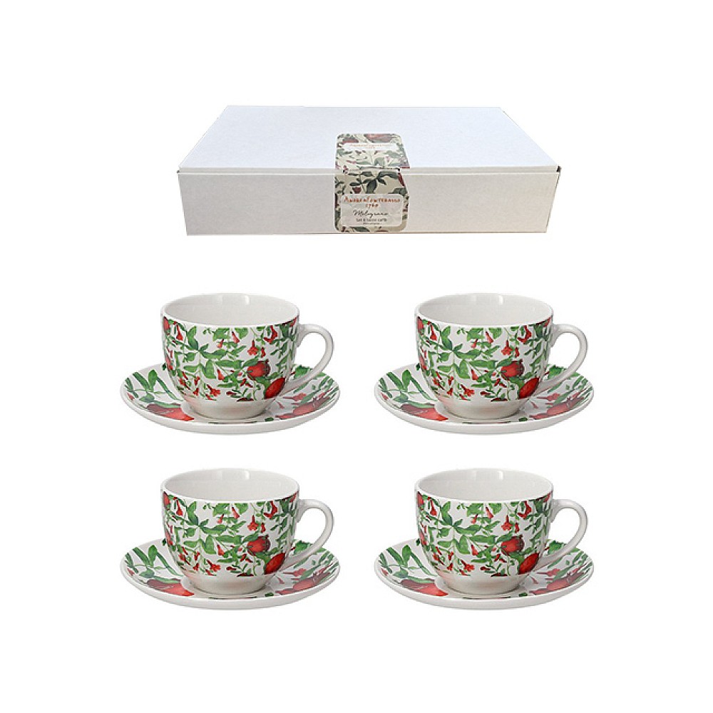 Set 4 cani cu farfurioare AF Atollo Melograno, 260ml, portelan