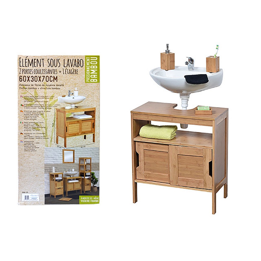 Dulap sub lavoar Tendance 60X30X70cm, usi glisante, bambus