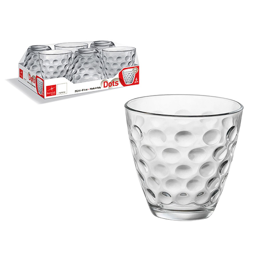 Set 6 pahare pentru apa Dots Acqua 260ml, transparente