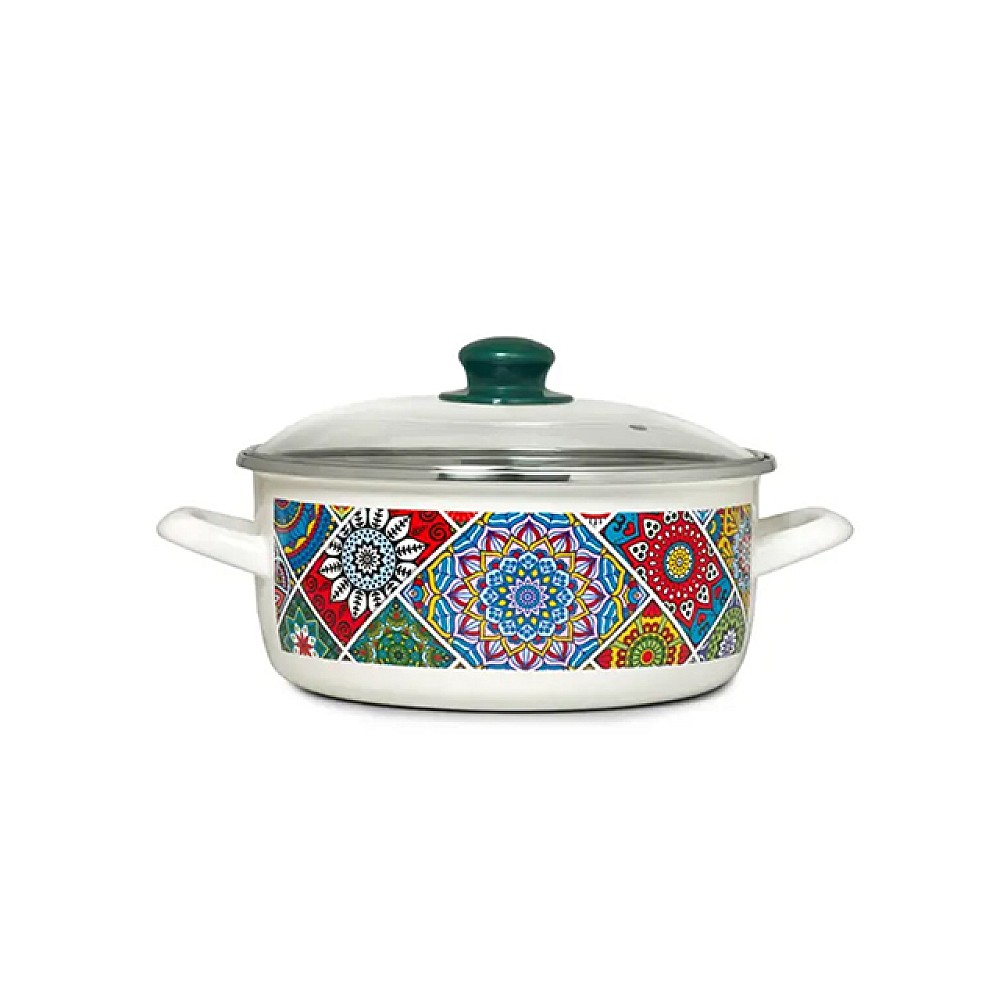 Cratita emailata Sultana 22cm, 3.2l, capac din sticla