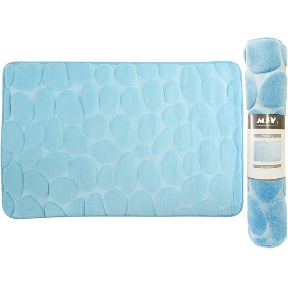 Covoras pentru baie 50X80cm MSV Pebble albastru, microfibra