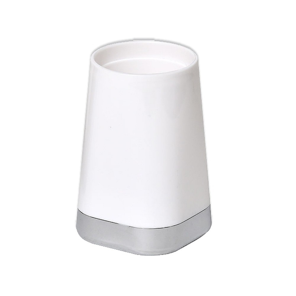 Pahar pentru periute de dinti Tendance, bază crom, alb, PP