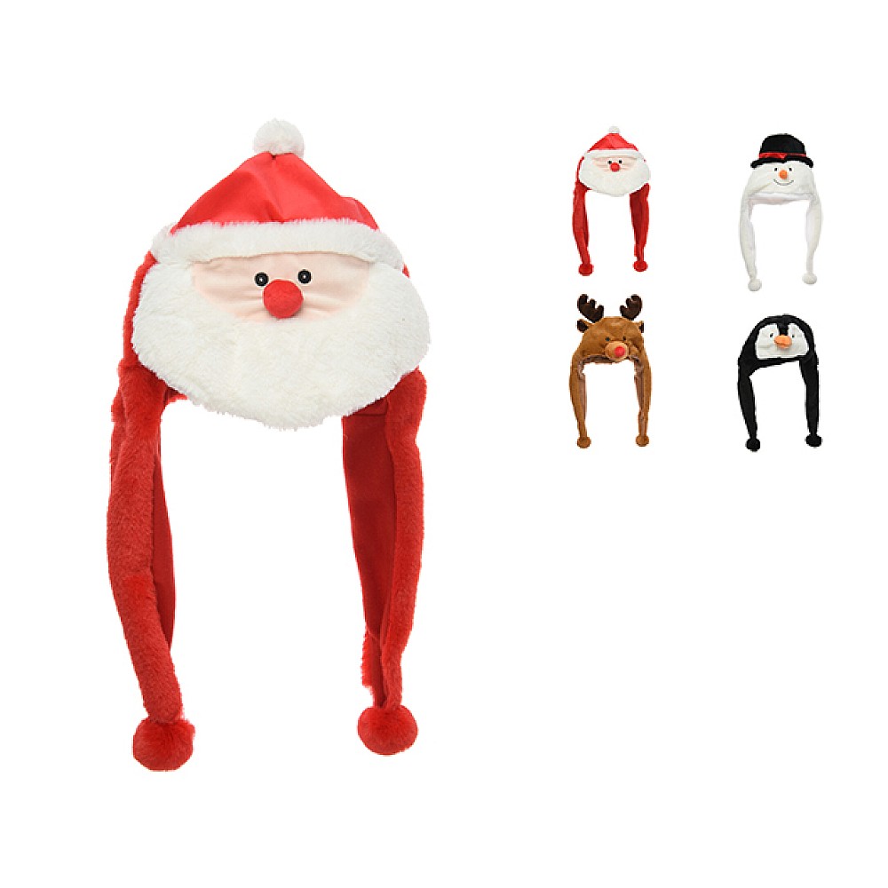 Caciula Christmas cu sireturi si pompon 50cm, din plus