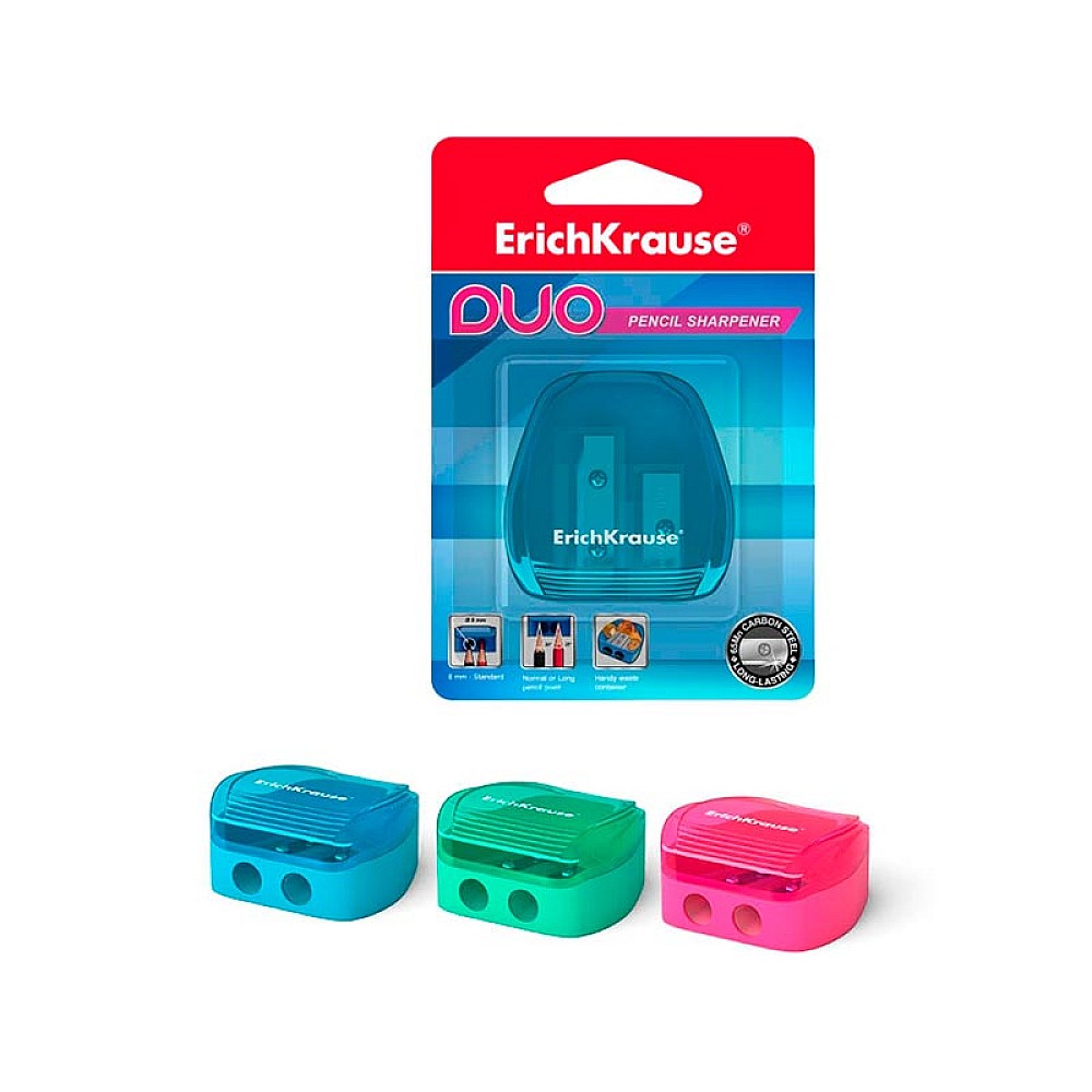 Ascutitoare pentru creioane cu recipient cu 2 orificii din plastic ErichKrause Duo