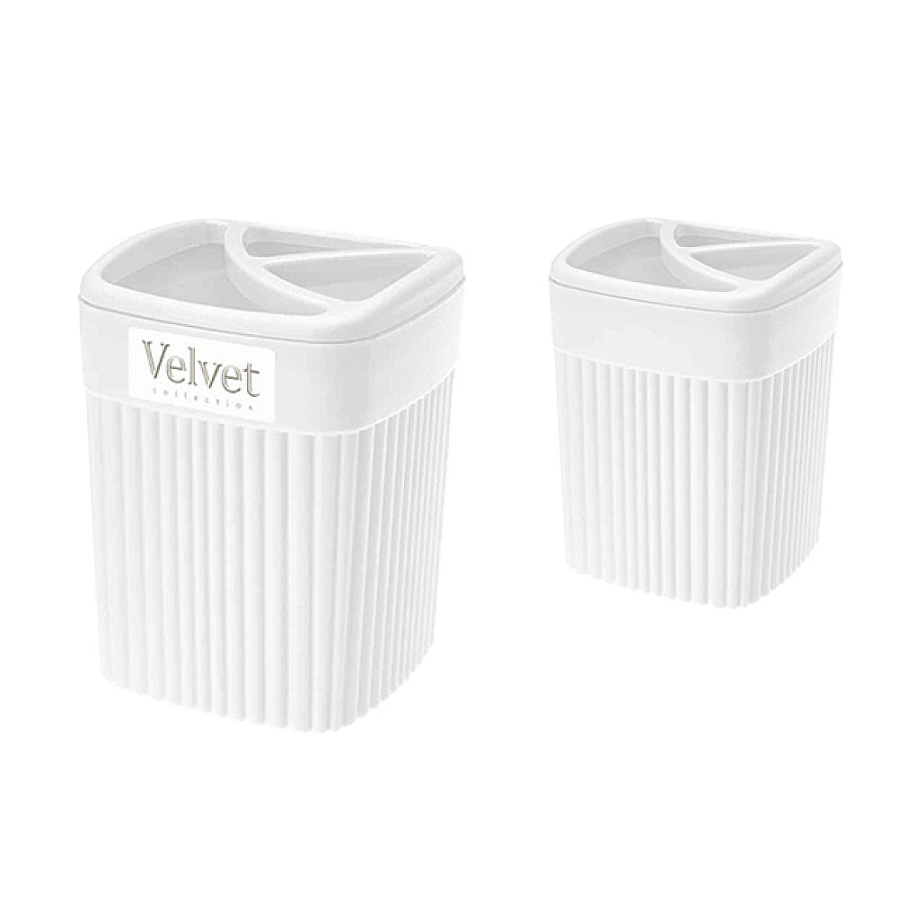 Pahar pentru periute de dinti cu capac Econova Velvet 9X9X12cm, alb