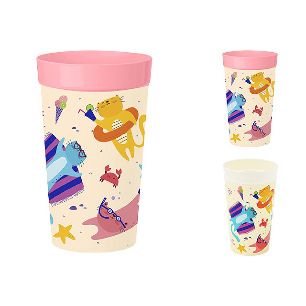 Pahar pentru copii Phibo 380ml, desen, bej/roz