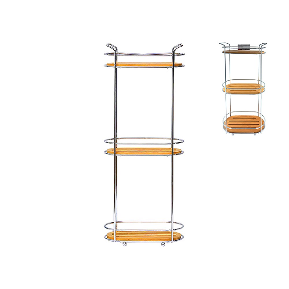 Raft cu 3 nivele oval Tendance 24.5X13.5X62.5cm, crom/bambus