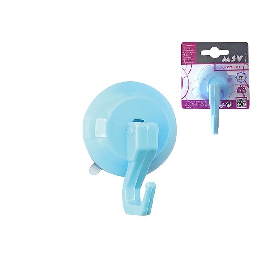 Cârlig pe ventuză MSV 5.5cm, albastru, din plastic