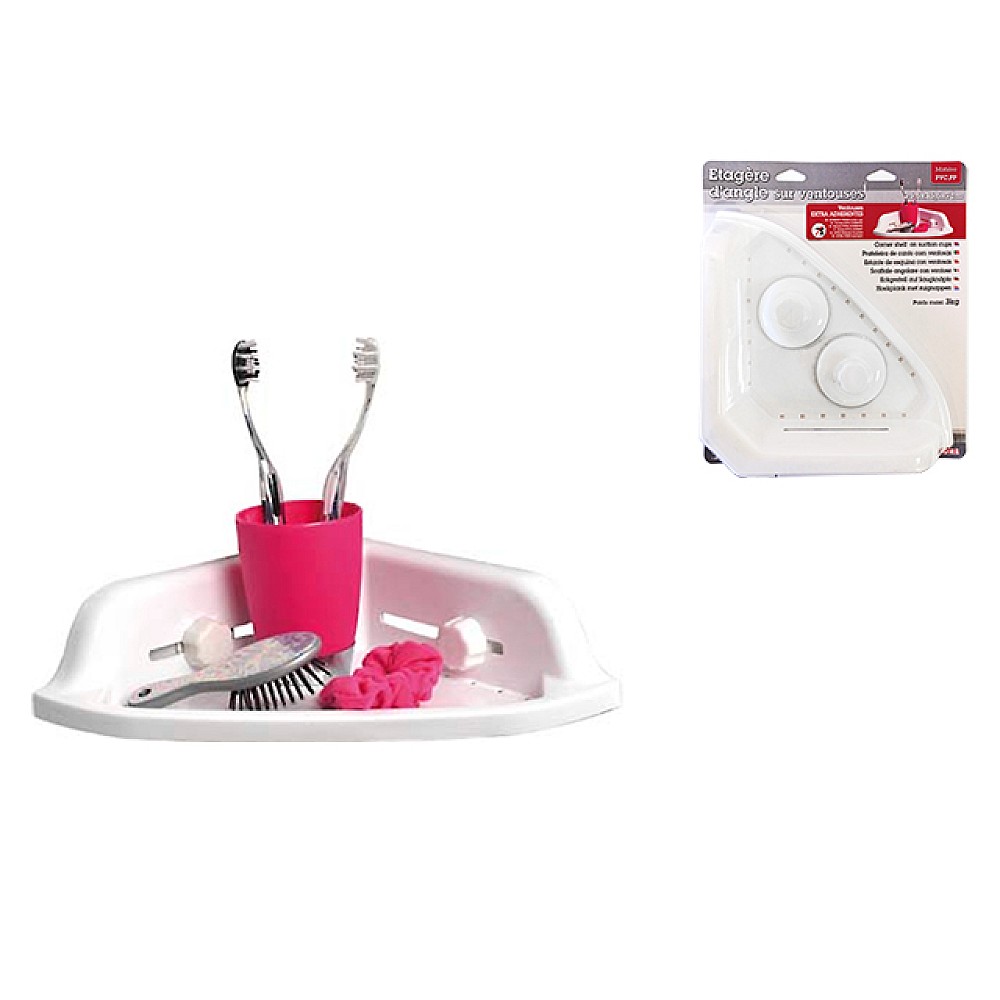Raft de colt pe ventuze Evideco 25X25X7cm alb, plastic