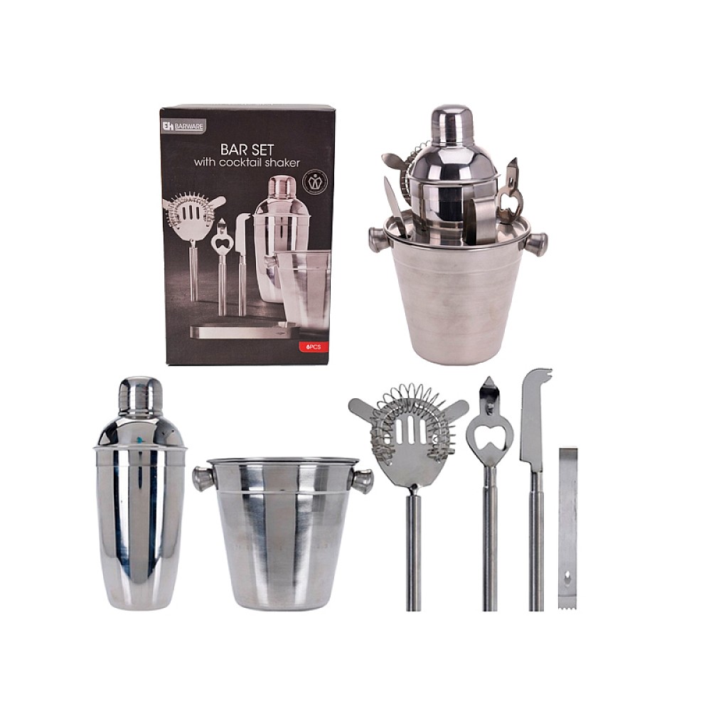 Set pentru bar EH 6buc: galeata, shaker, cleste, cutit, sita, deschizator