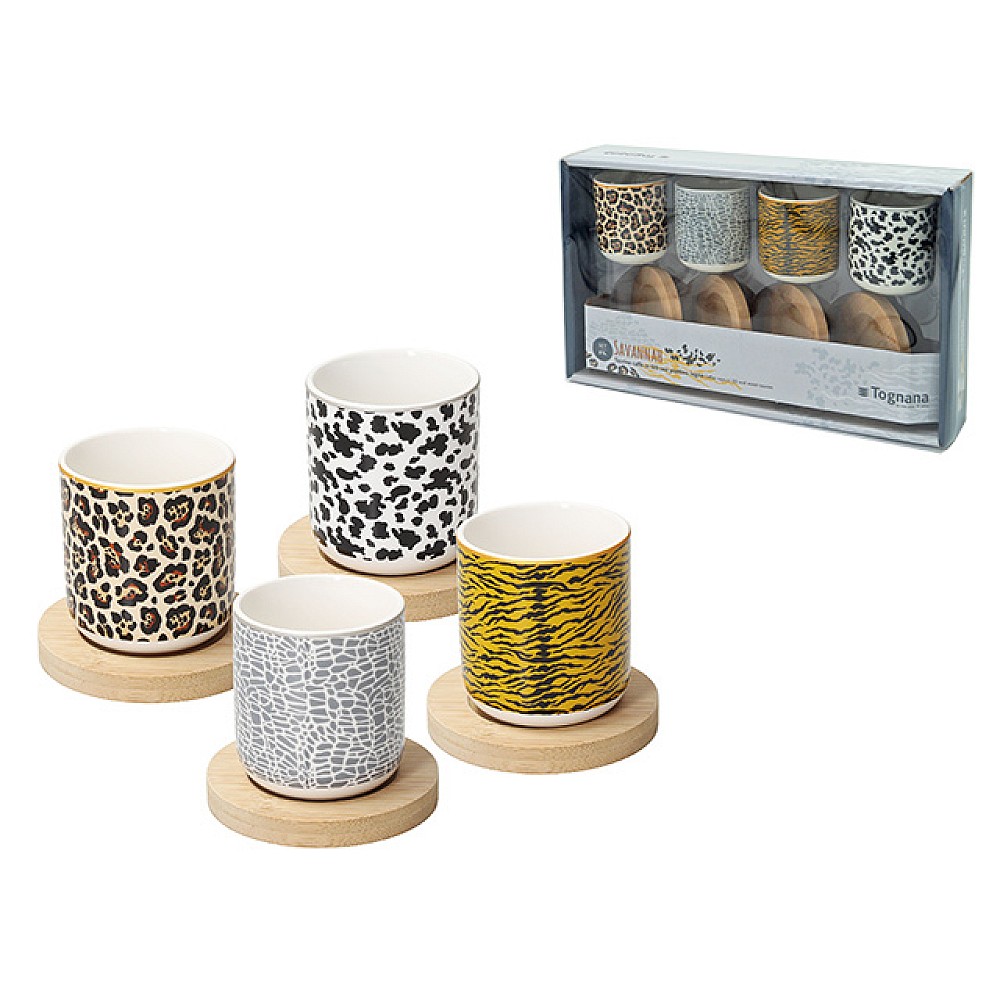 Set 4 cani cu suport Tognana Savannah, portelan/lemn