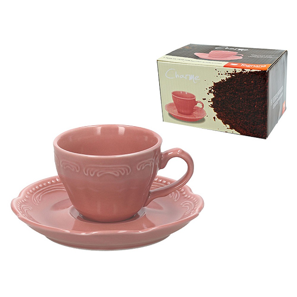Set 6 cani pentru cafea cu farfurii V.Wenna Charmel, roz