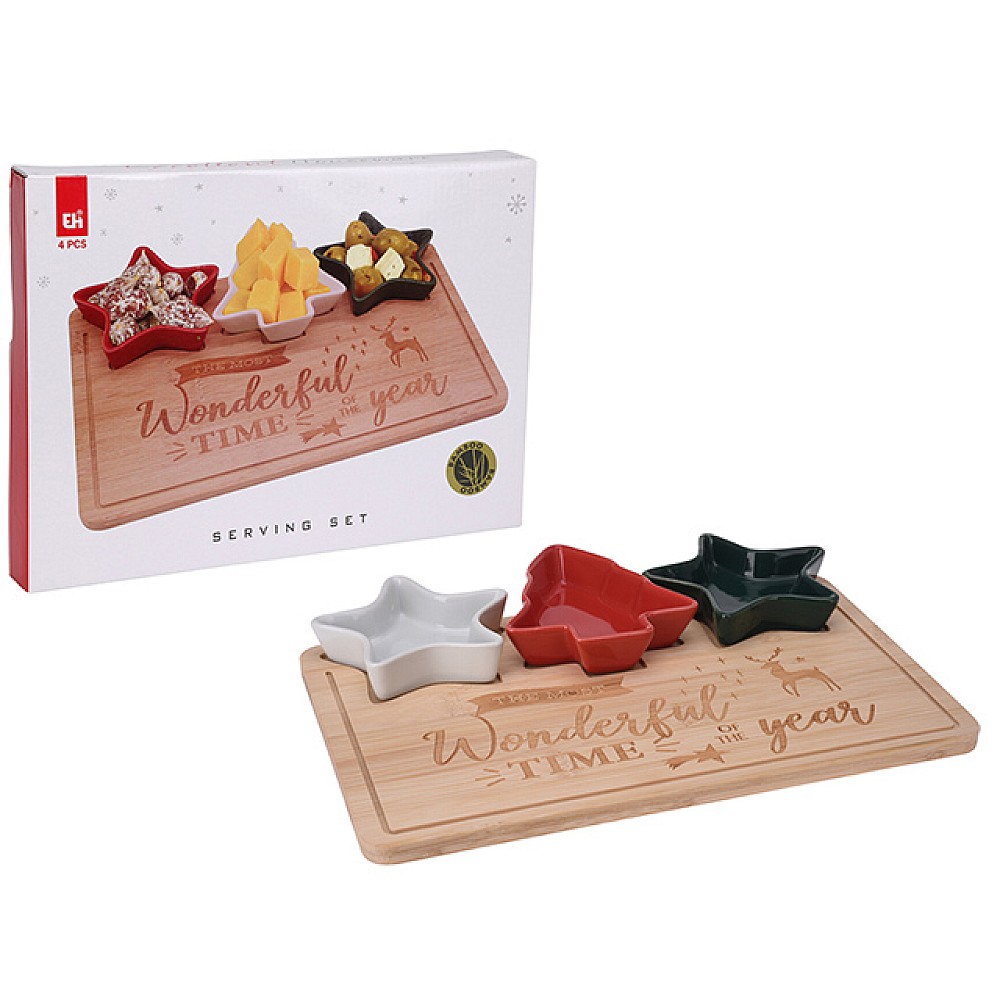 Set de Craciun 4 buc, cupe + suport din lemn