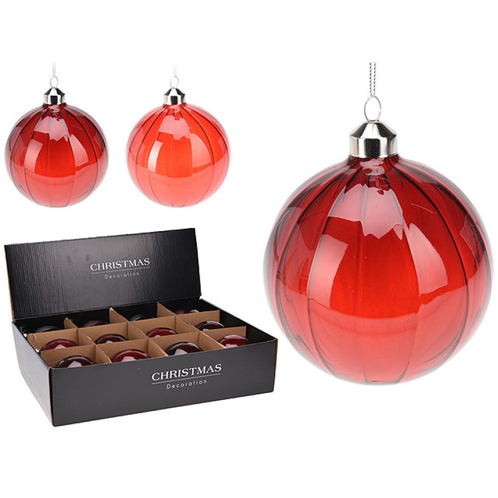 Glob pentru brad de Craciun din sticla 100mm, rosie